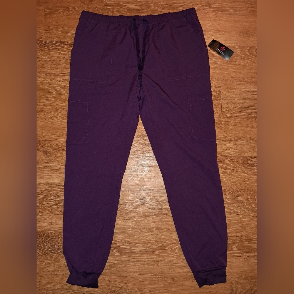 NWT Natural Uniforms Cool Stretch Jogger Scrub Pants Eggplant Purple Large
